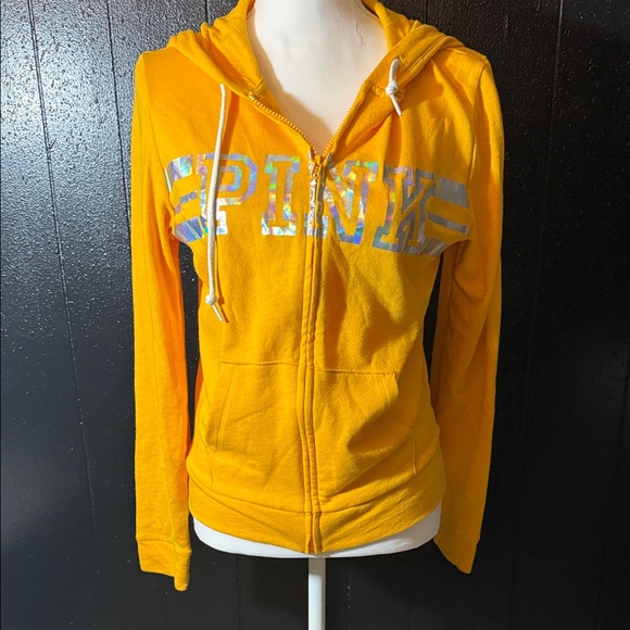 PINK Victoria's Secret Women's Bright Yellow Zip-Up Hoodie - Picture 1 of 3